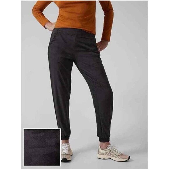 Athleta Womens Brooklyn Lined Jogger Sz 4 Black Camo Athleisure Pant Pull On - Picture 1 of 9